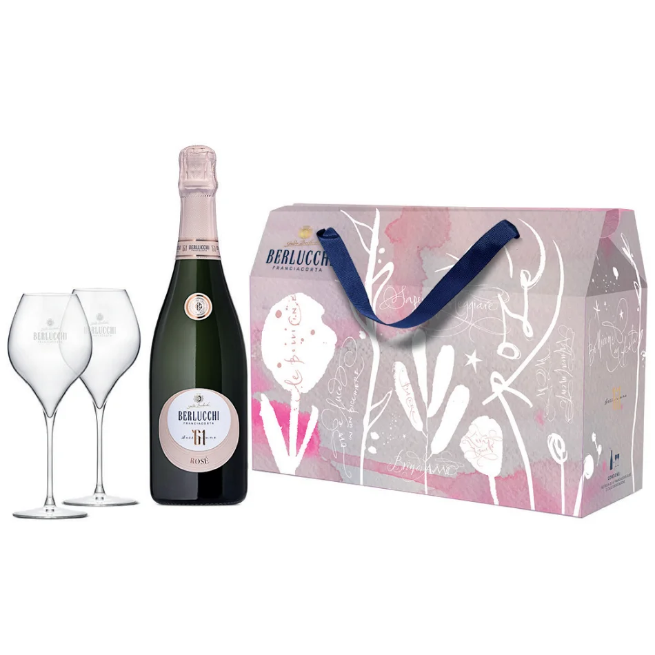Pjenušavo vino Franciacorta 61 Rose Tote Bag Berlucchi + 2 čaši 0,75 l