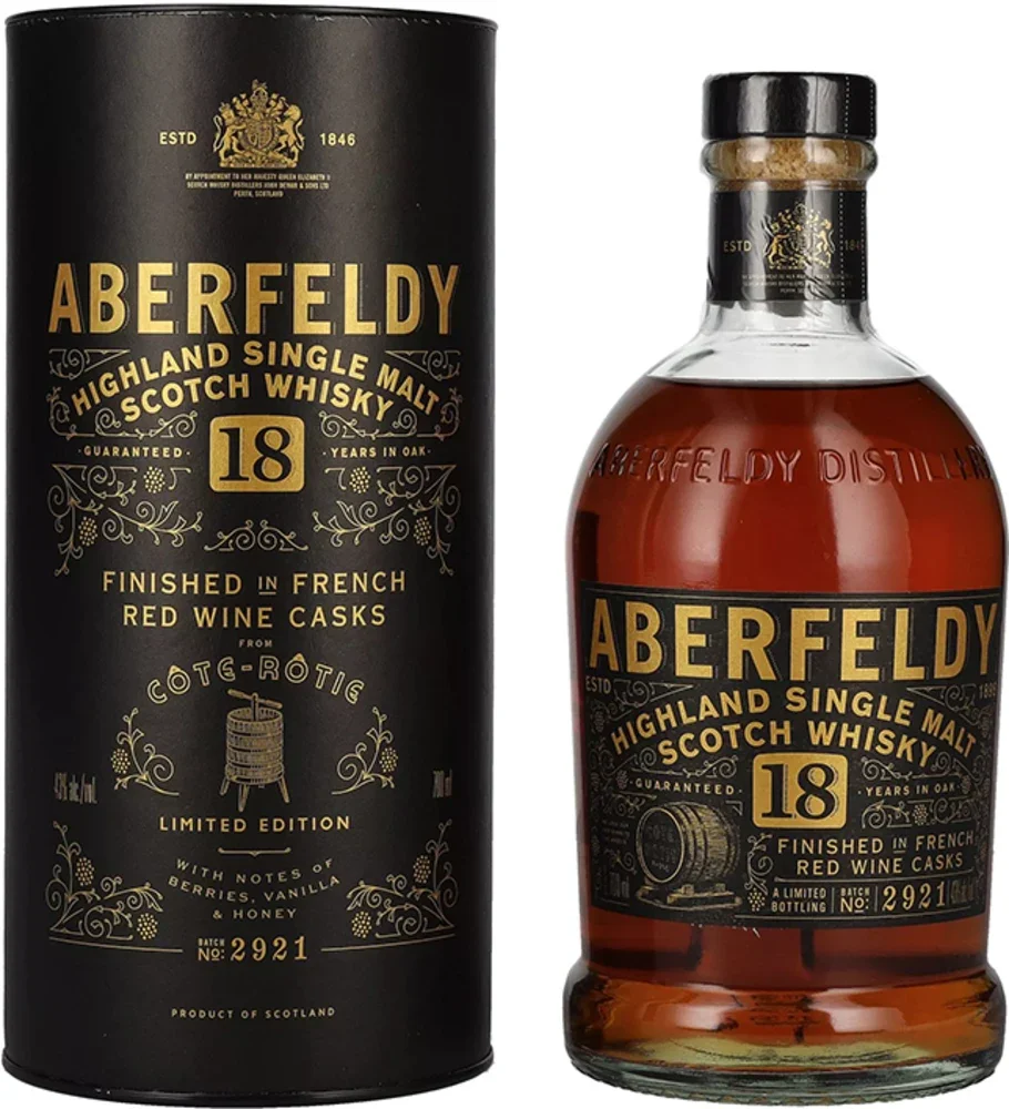 Škotski viski Aberfeldy 18 YO Red Wine Casks COTE ROTIE + GB 0,7 l