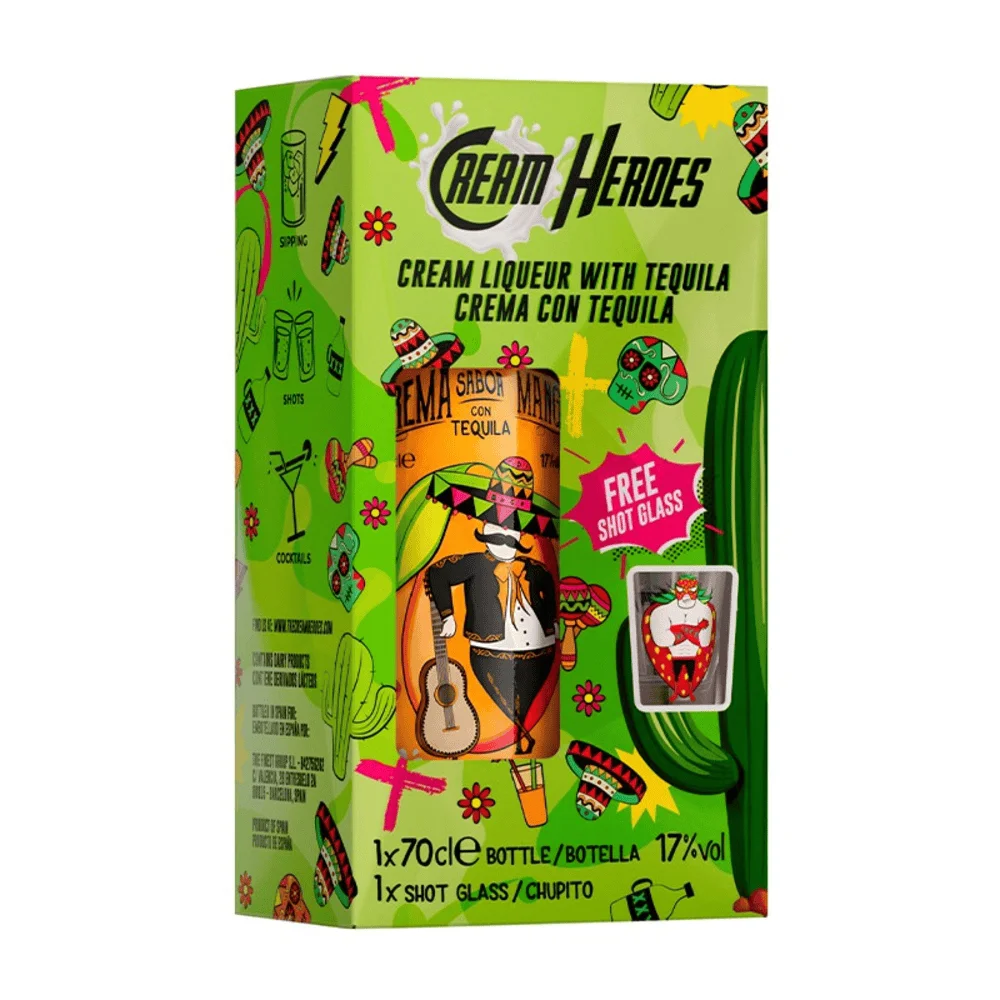 Liker Cream Heroes Tequila Mango + 2 čaše poklon kutija 0,7 L