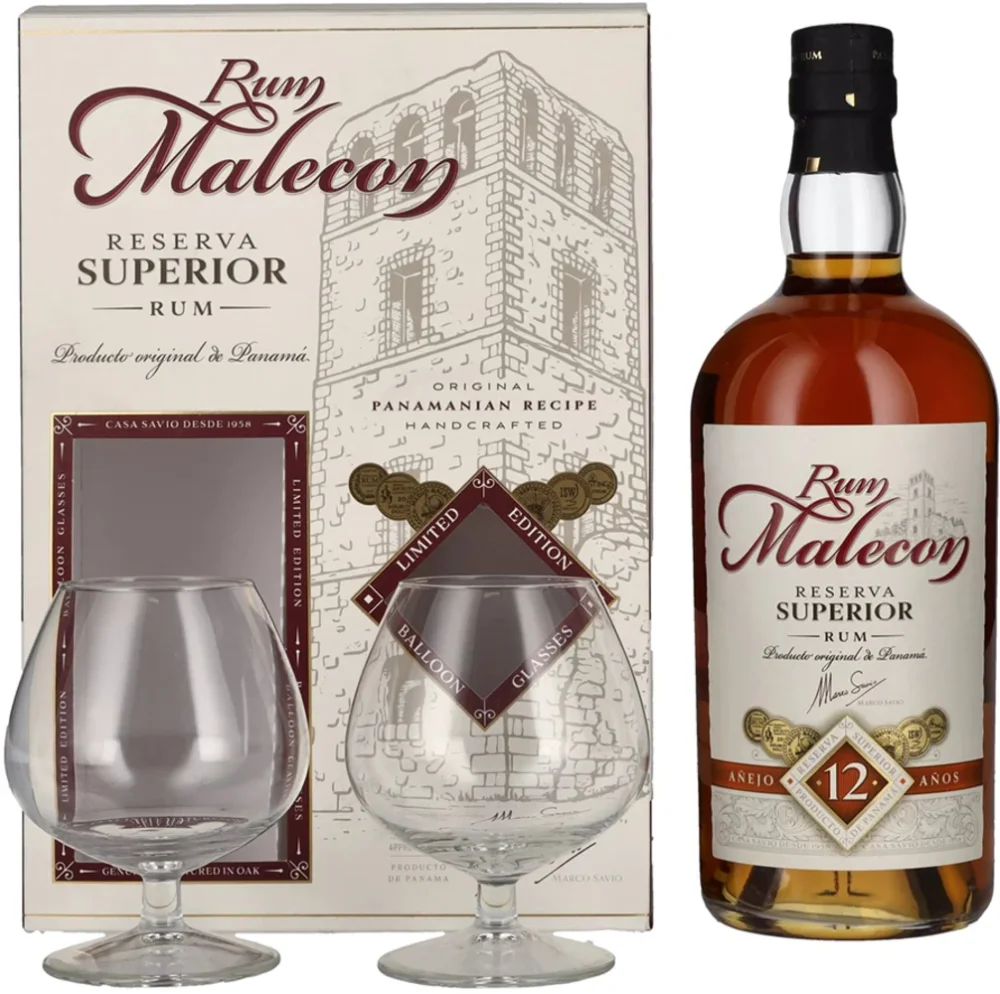 Rum Anejo 12 Reserva Superior Malecon + 2 čaše poklon kutija 0,7 L