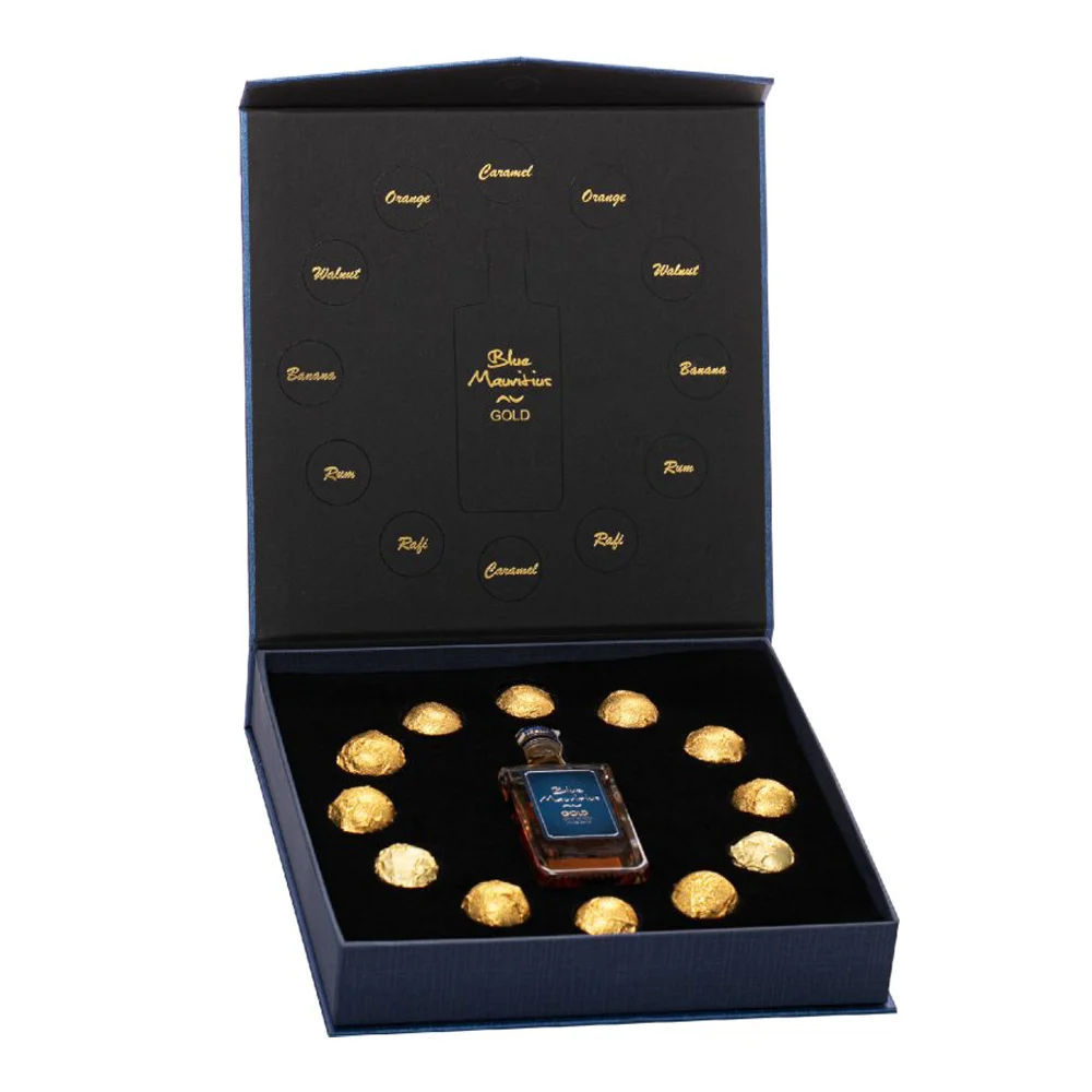 Rum Blue Mauritius GOLD SET PRALINES poklon kutija 0,05 L