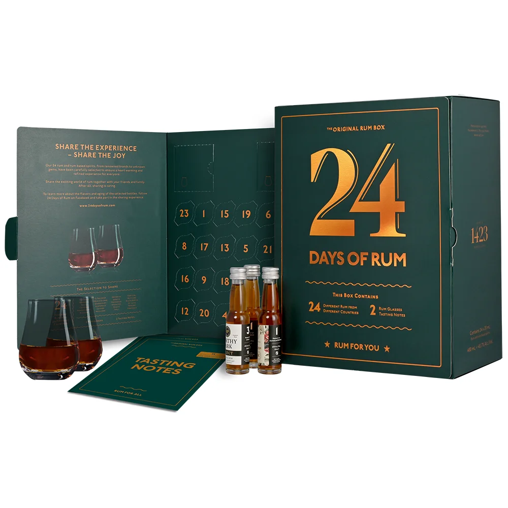 Rum S.B.S 24 DAYS OF RUM The Original GREEN Rum Box + 2 čaše 24 x 0,02 L