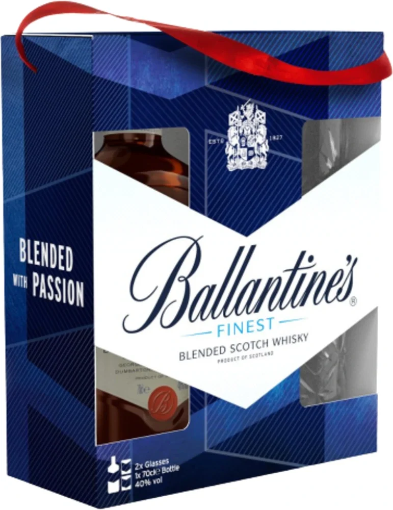 Škotski viski Ballantine's Finest + 2 čaše poklon kutija 0,7 L