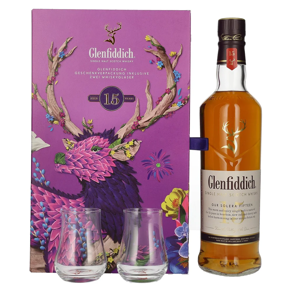 Škotski viski Glenfiddich 15 YO + 2 čaše poklon kutija 0,7 L