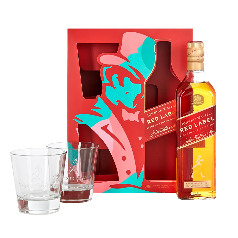 Škotski viski Johnnie Walker Red Label Whisky + 2 čaše poklon kutija 0,7 L