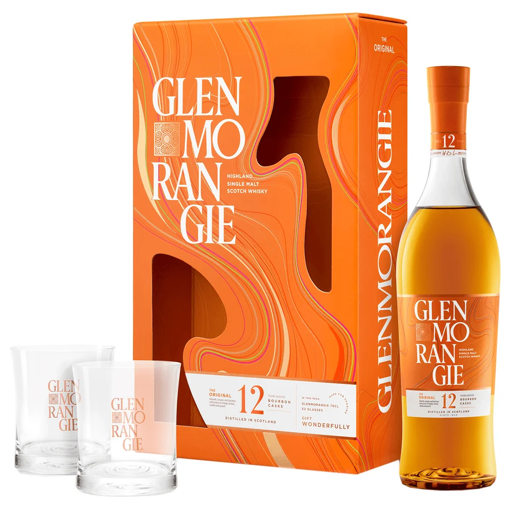 Škotski viski The Original 12Y Glenmorangie + 2 čaše poklon kutija 0,7 L