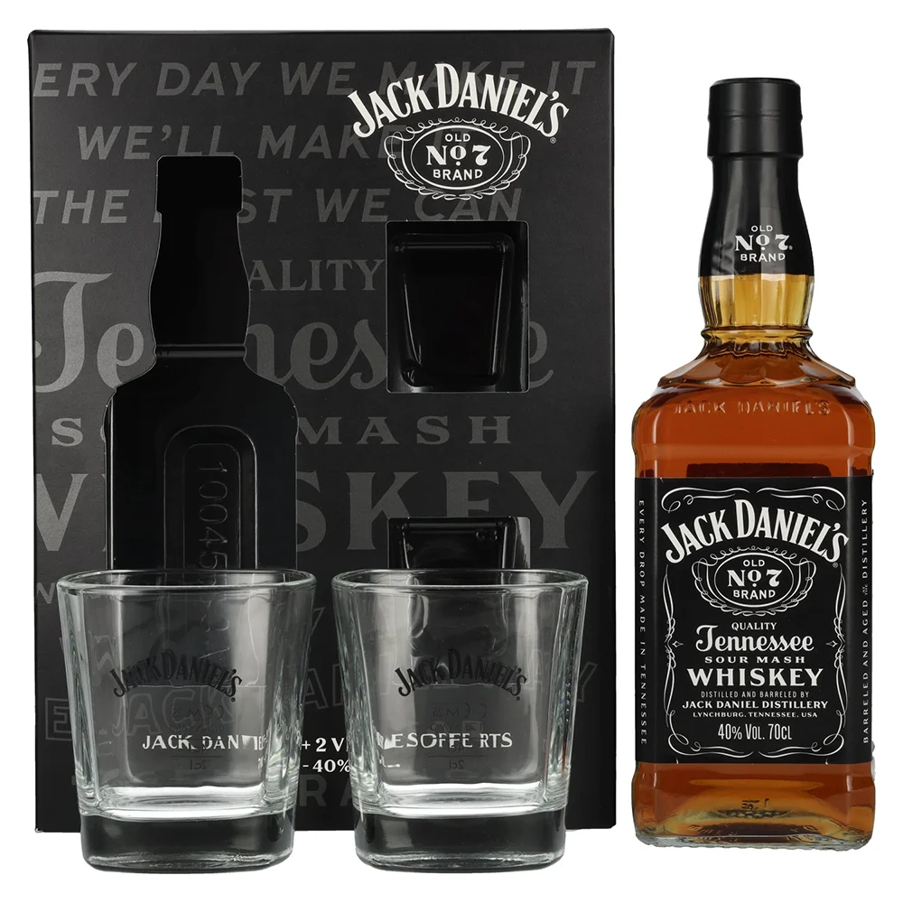 Američki viski Jack Daniels + 2 čaše poklon kutija 0,7 L