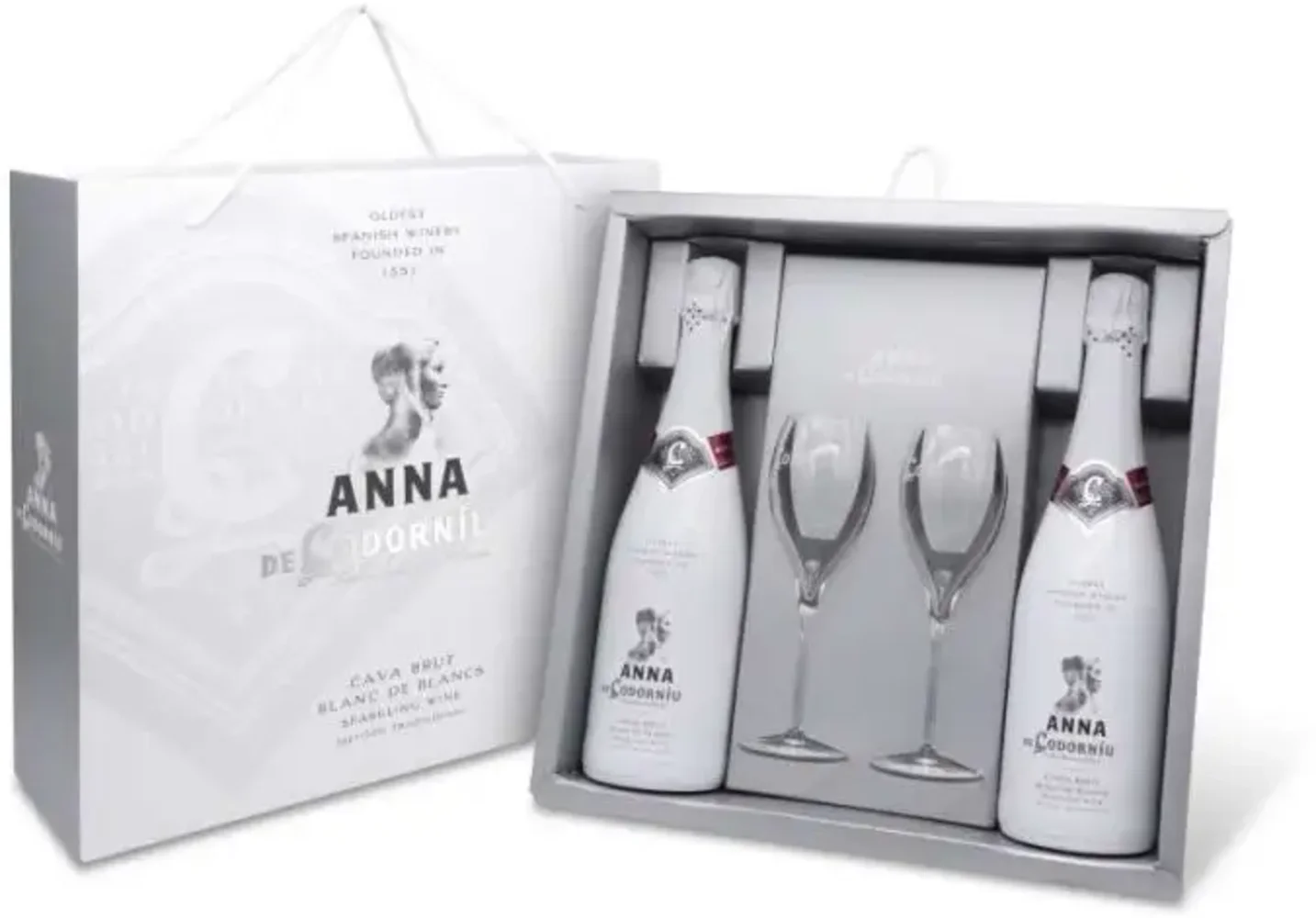 [DX2558] Pjenušac Codorniu 2x Cava Anna + 2 čaše poklon kutija 0,75 L