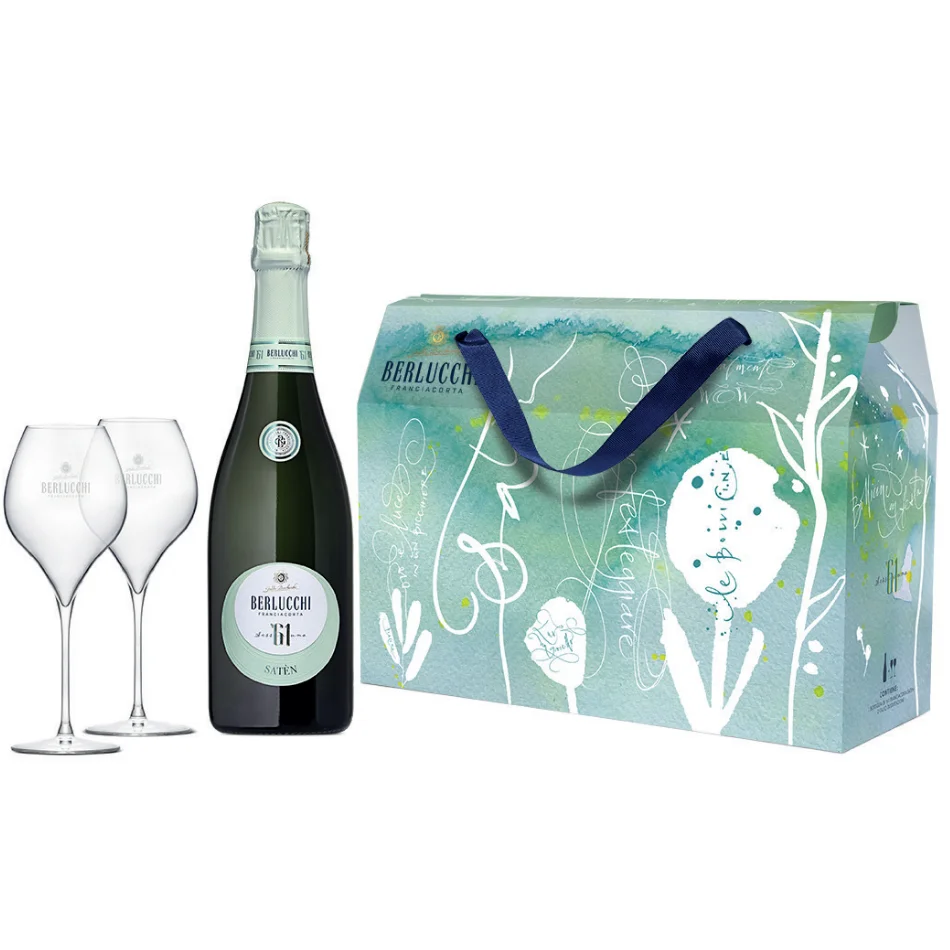 [DX4146] Pjenušac Berlucchi Franciacorta 61 Saten Tote Bag + 2 čaše 0,75 L