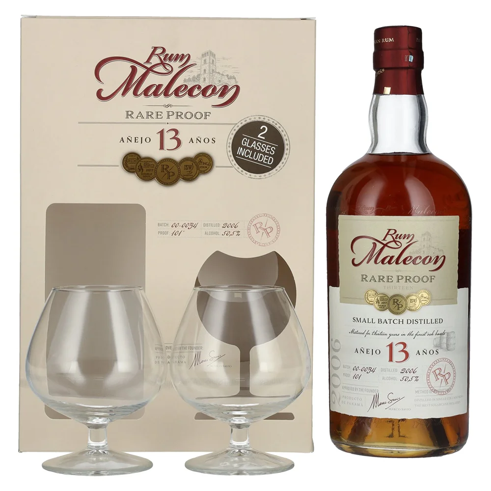 [DX6269] Rum Anejo 13 Reserva Rare Proof 2006 Malecon + 2 čaše poklon kutija 0,7 L