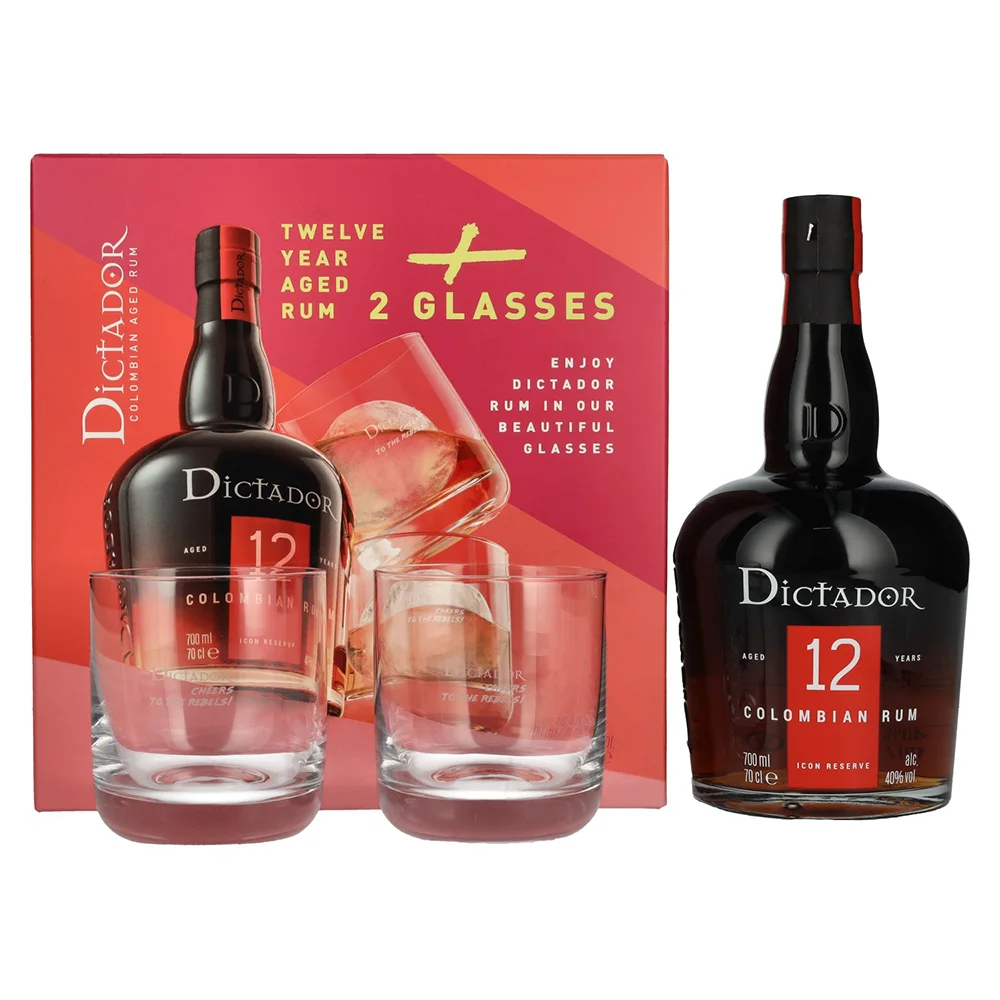 [DX6890] Rum Dictador 12 Y Solera + 2 čaše poklon kutija 0,7 L
