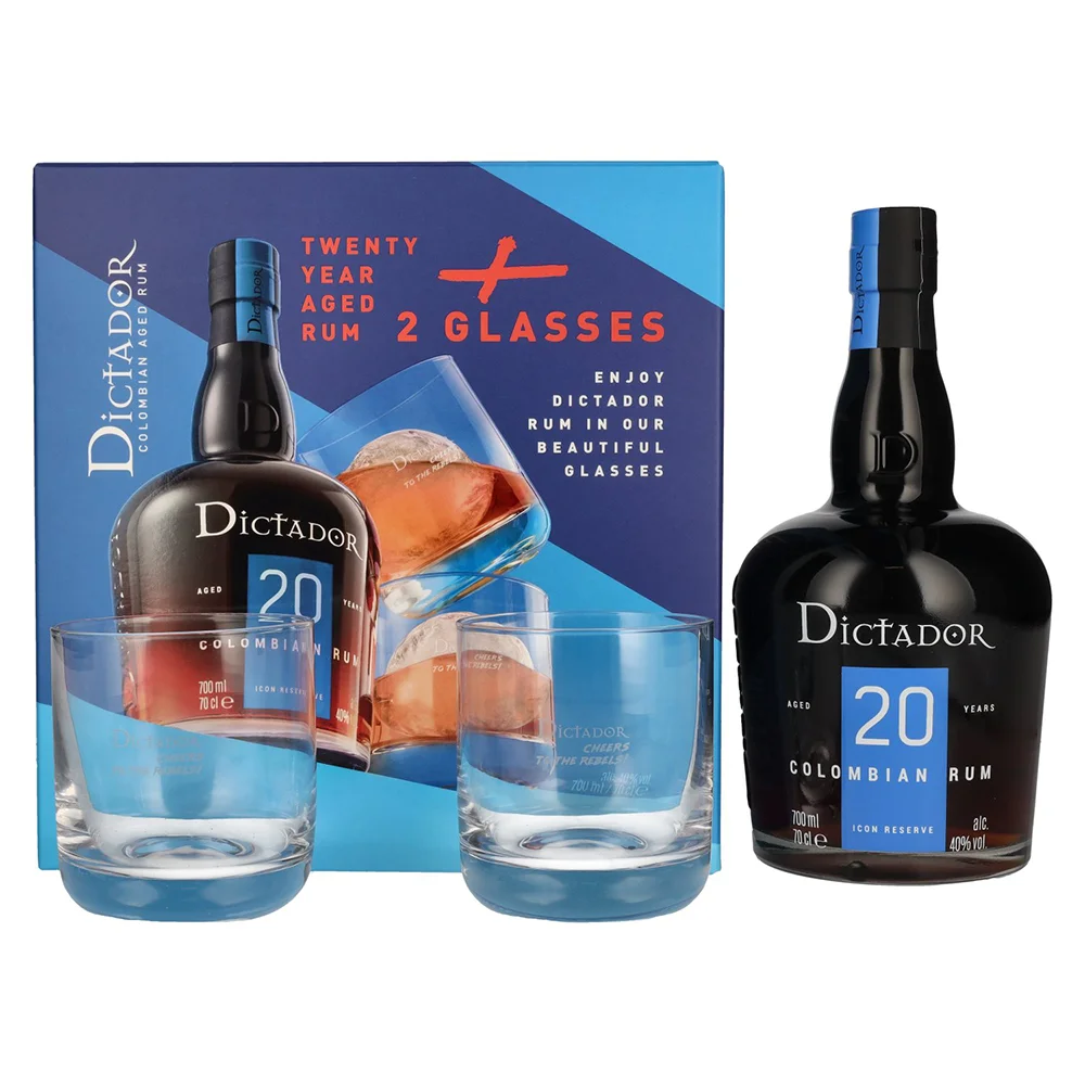 [DX1209] Rum Dictador 20 Y Solera + 2 čaše poklon kutija 0,7 L