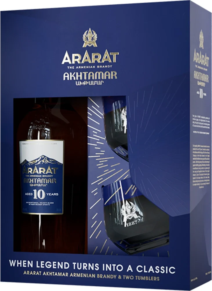 [DX886] Vinjak Brandy Ararat 10 + 2 čaše poklon kutija 0,7 L