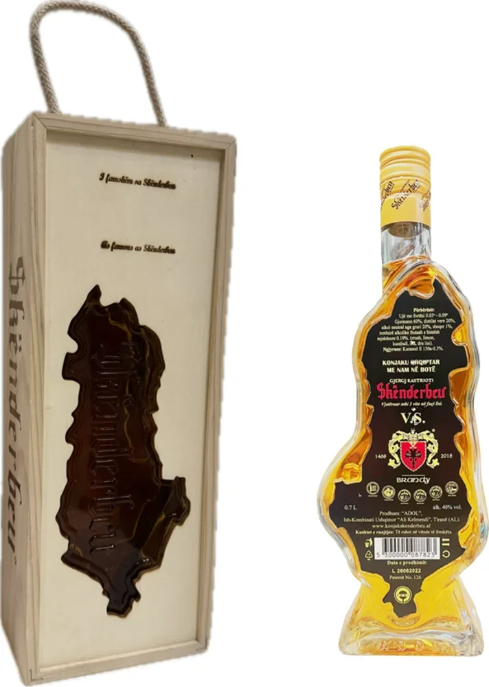 [DX2034] Vinjak Brandy Zemljevid Skenderbeu poklon kutija 0,7 L