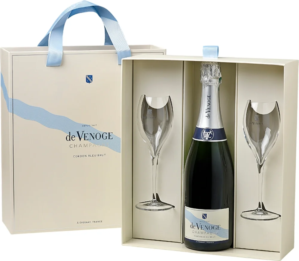 [DX3463] Champagne De Venoge Cordon Bleu Brut poklon kutija + 2 čaše 0,75 L