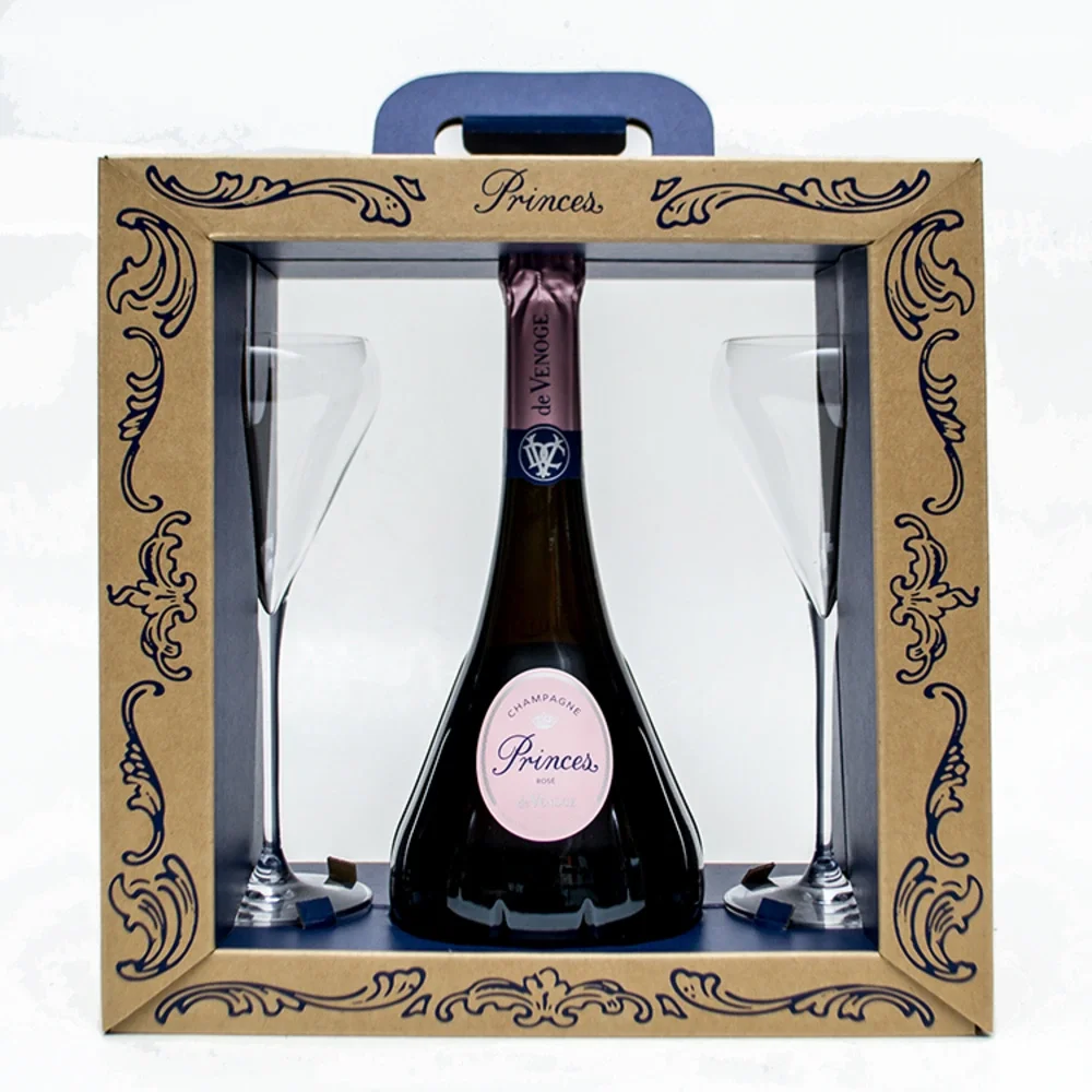[DX8346] Champagne De Venoge Princes Rose poklon kutija + 2 čaše 0,75 L