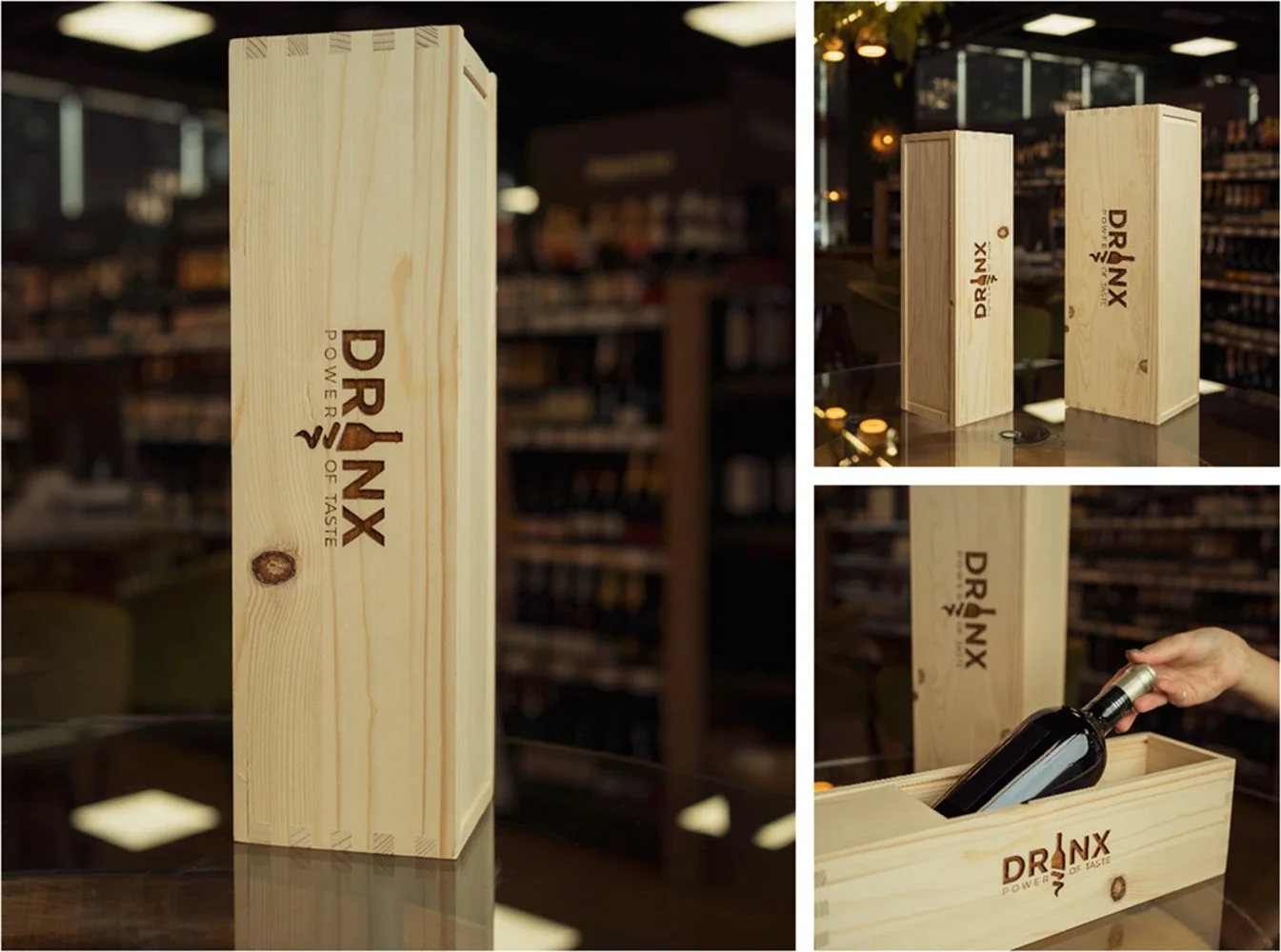[DX9240] Drvena kutija Drinx 1x 1,50 L. smreka natur, klizno otvaranje Drinx LOGO 1 kom
